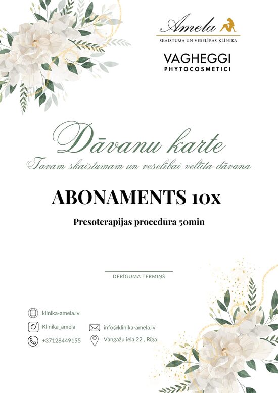 10X ABONAMENTS Presoterapijas procedūra 50min 